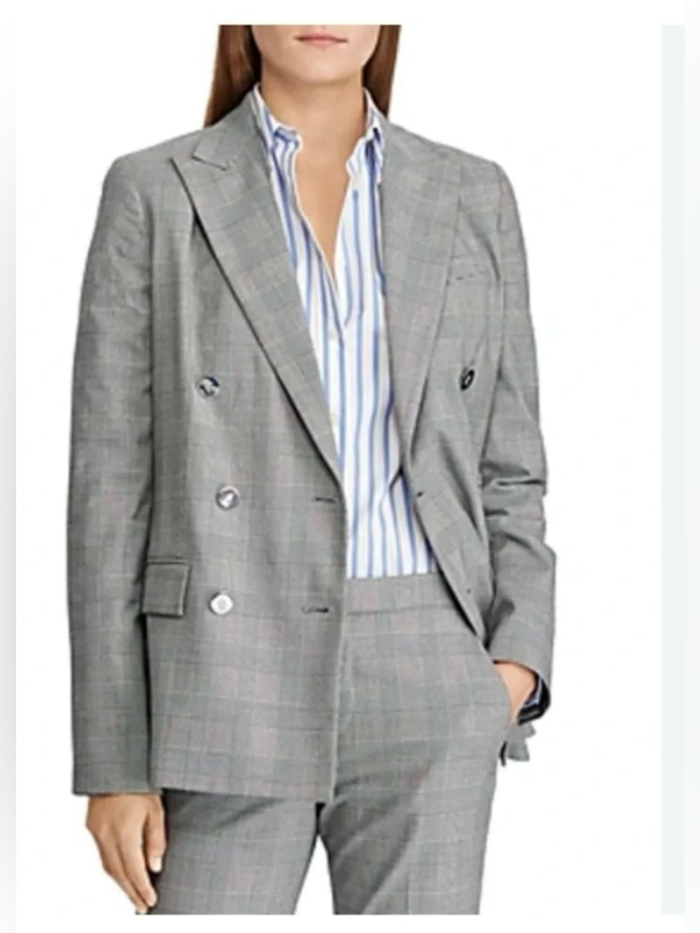 Lauren Ralph Lauren Houndstooth Plaid Double
Breasted Blazer - Black/White 16
